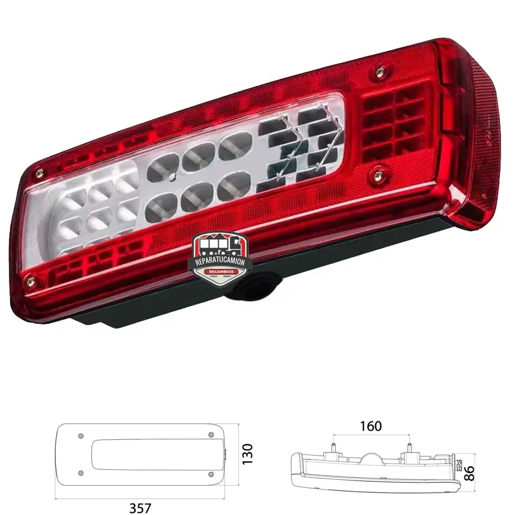 gpc15547 Piloto trasero LED derecho conector lateral sin luz matricula con retro-alarma GPC15547 Volvo FM FMX desde 2013 - Imagen 1